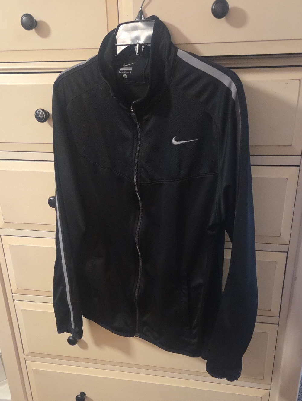Nike Black Track Jacket with Gray Shoulder Stripes
